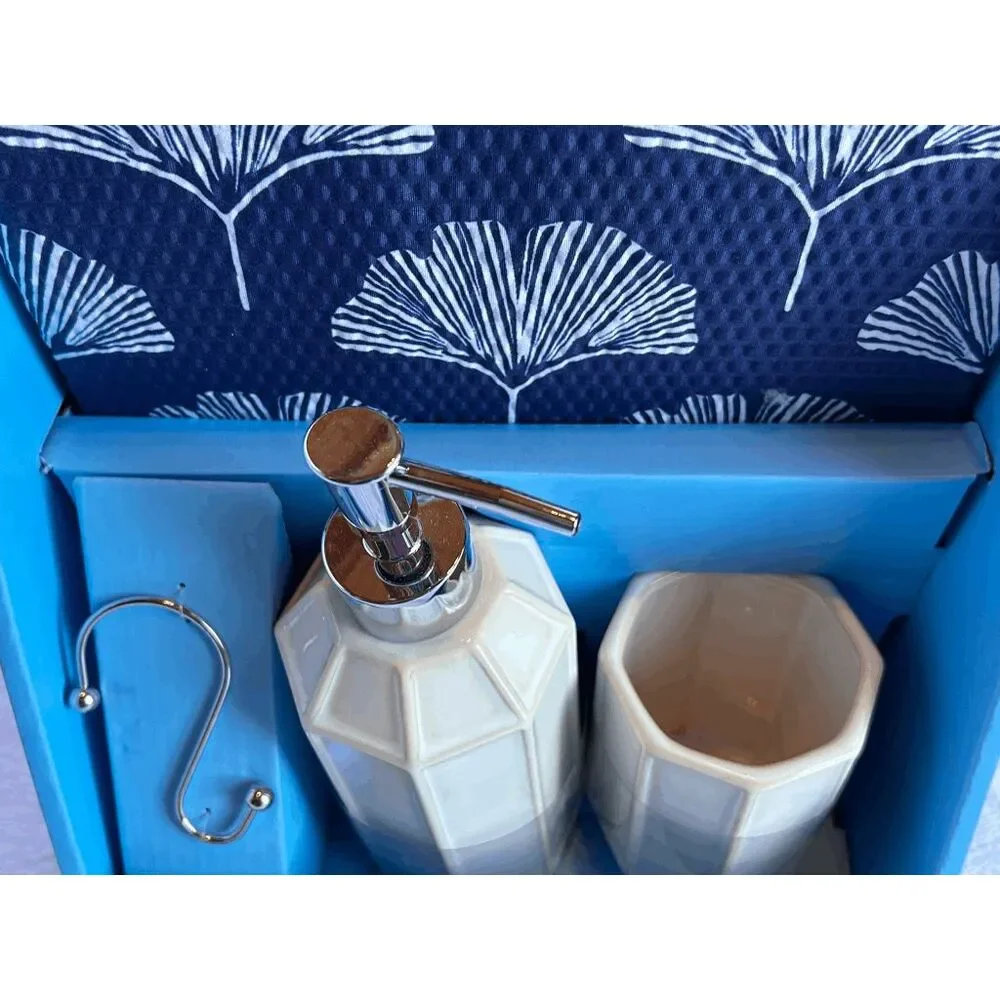 Draper James 15-Piece Bath Set, Shower Curtain & Hooks, Soap Dispenser &Tumbler